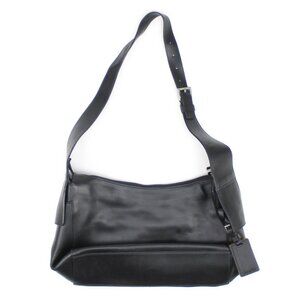 Lamarthe Paris Sleek Black Leather Shoulder Strap Zippered Wide Handbag Bag